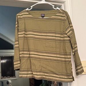 Patagonia Women's Olive Striped Long Sleeve Tee